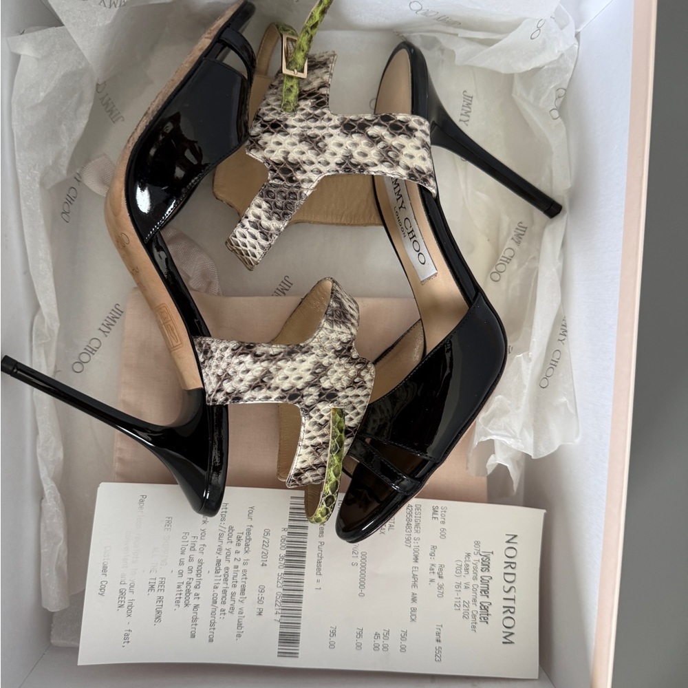 Jimmy Choo Black Patent Leather Heels with Snakeskin Ankle Strap - Picture 8 of 8